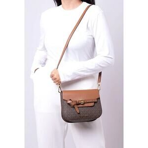 Michael Michael Kors Womens Brown Emilia Pebbled Leather Crossbody Saddle Bag S